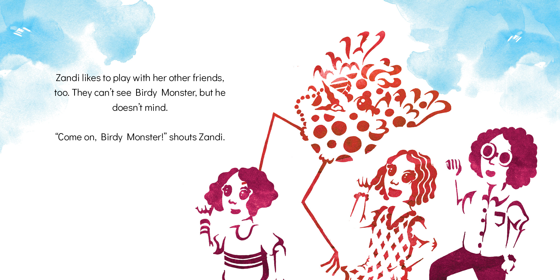 Zandi and Birdy Monster — original illustrated page 13, English text included