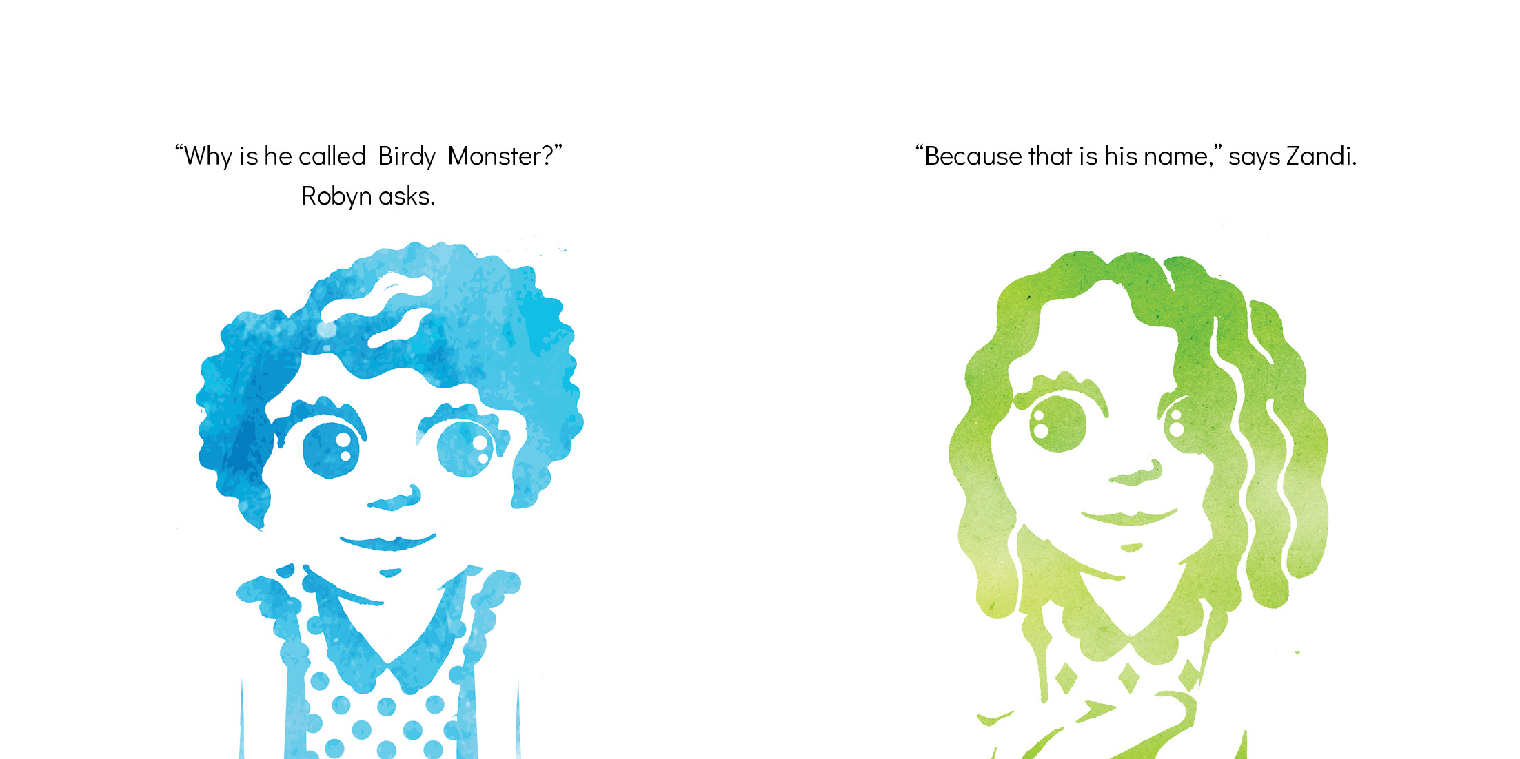Zandi and Birdy Monster — original illustrated page 14, English text included