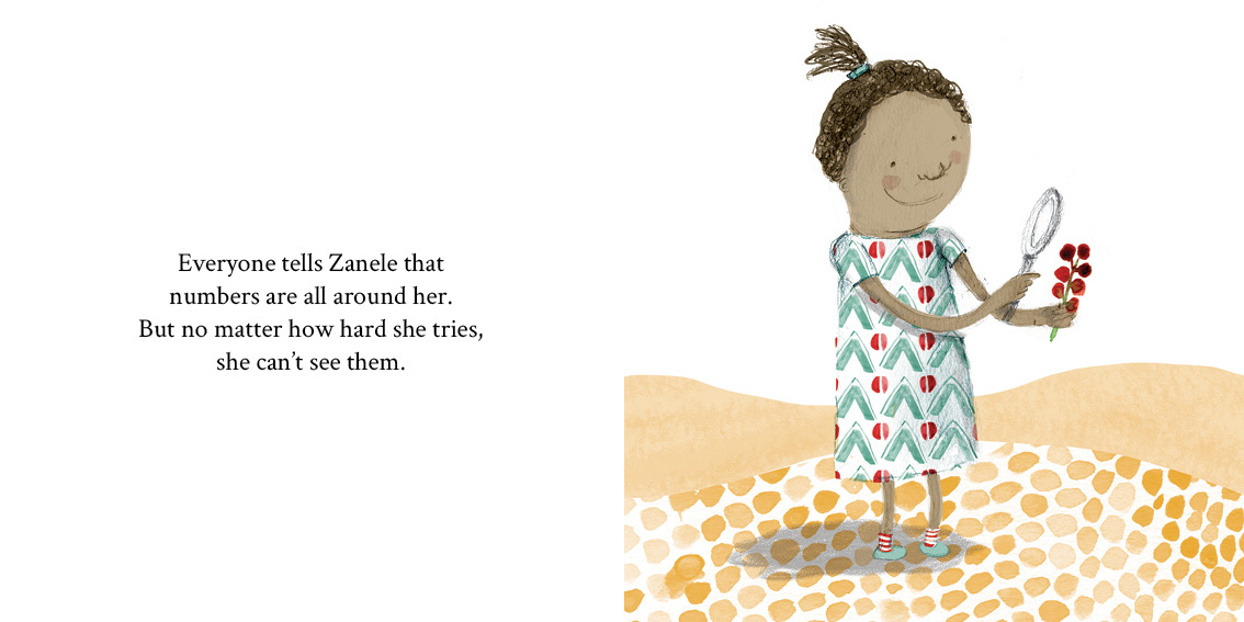 Zanele sees numbers — original illustrated page 5, English text included