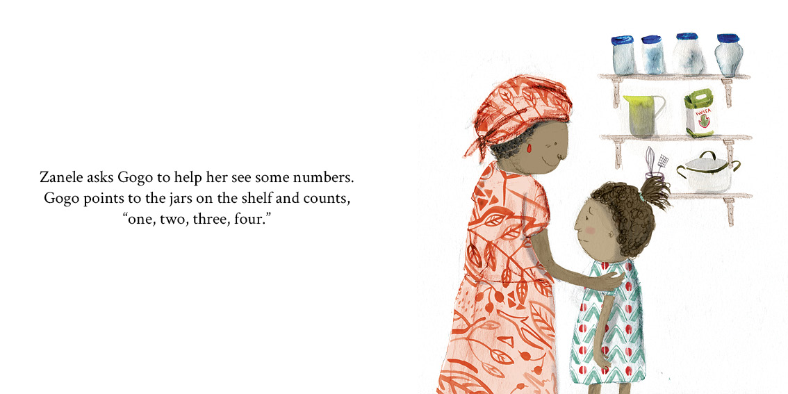 Zanele sees numbers — original illustrated page 6, English text included