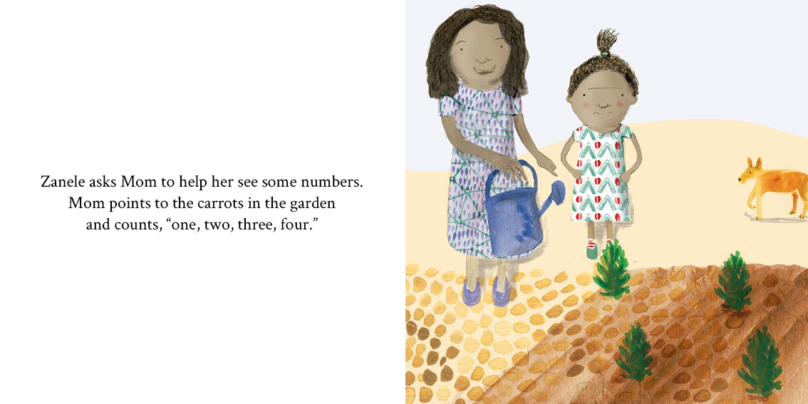 Zanele sees numbers — original illustrated page 8, English text included