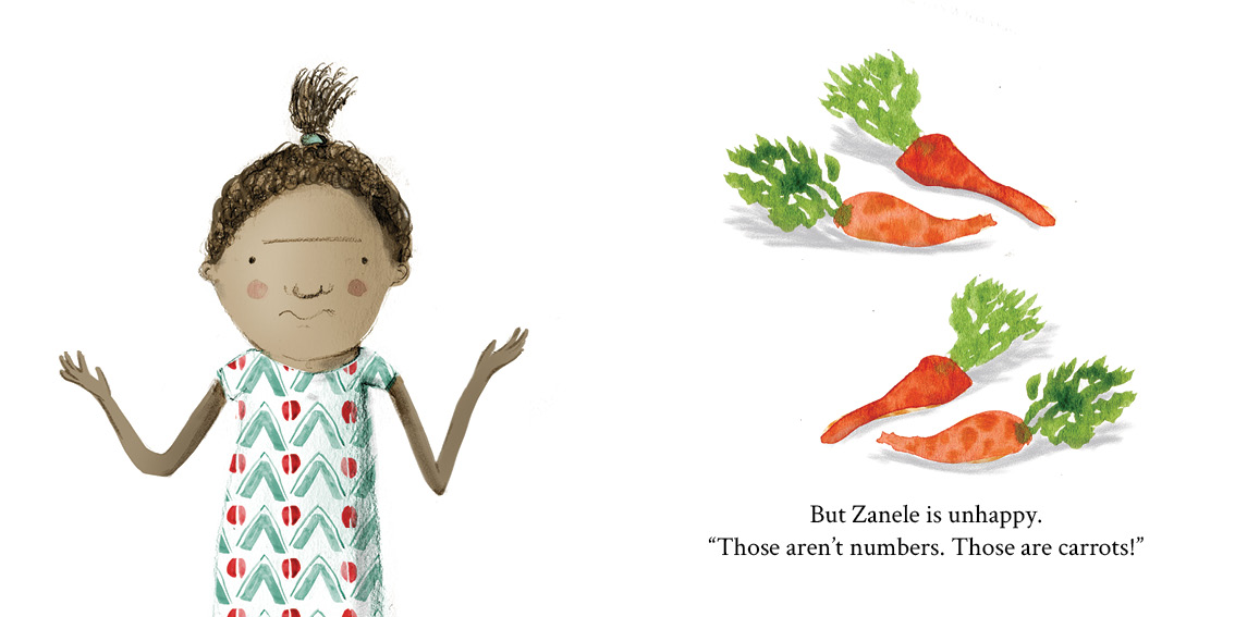 Zanele sees numbers — original illustrated page 9, English text included
