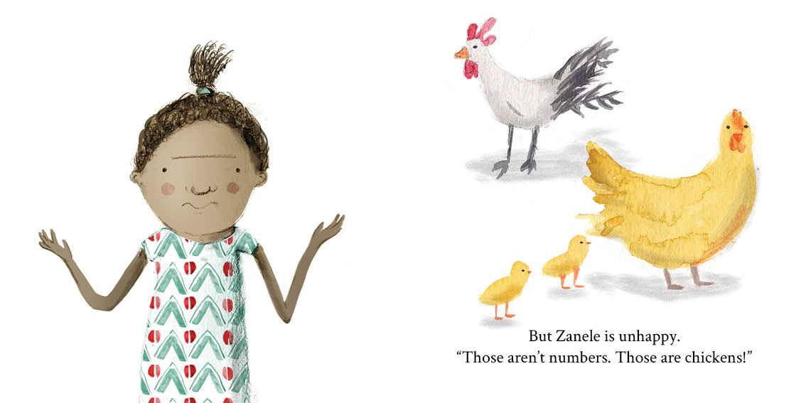 Zanele sees numbers — original illustrated page 11, English text included