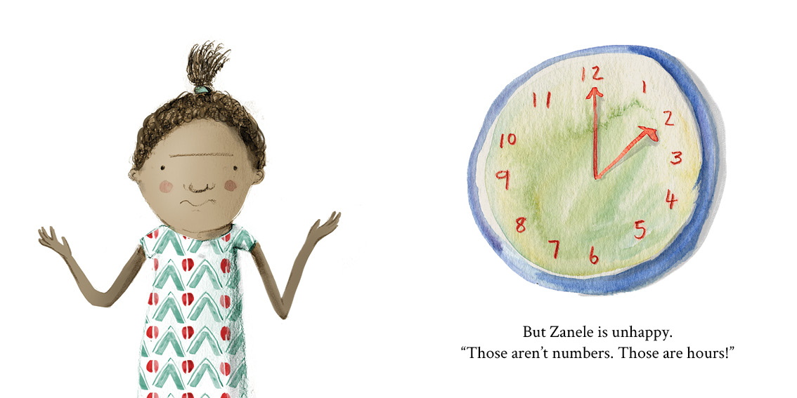 Zanele sees numbers — original illustrated page 13, English text included