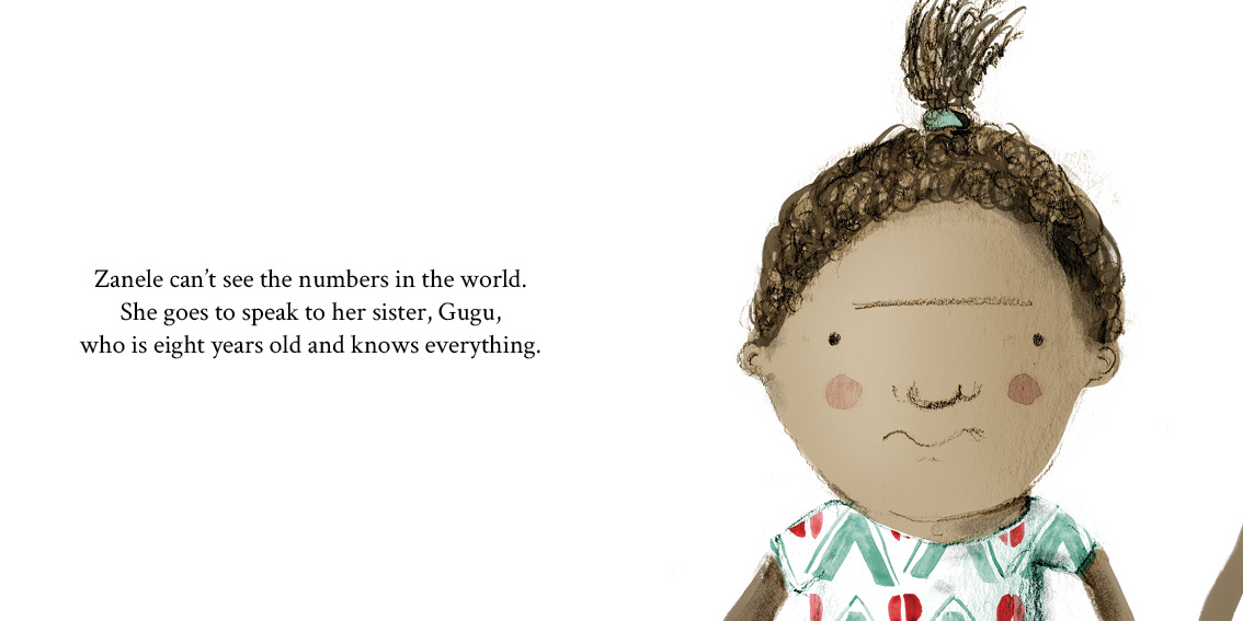 Zanele sees numbers — original illustrated page 14, English text included