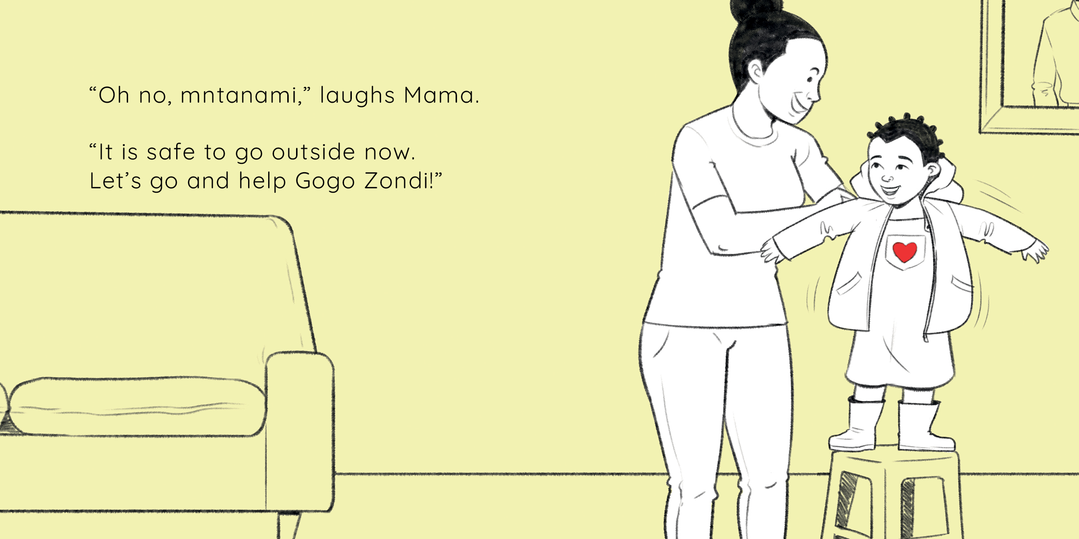 Zenande’s helping hands — original illustrated page 9, English text included